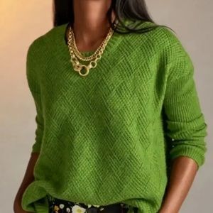 Cabi Basket Weave Pullover Green Sweater Size M Style 4244 Cotton Blend